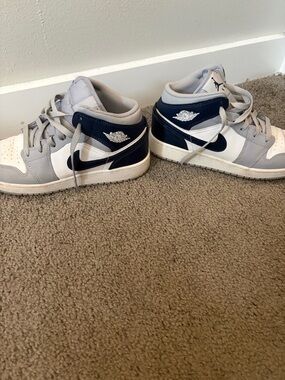 Jordan Kids Mid-Top Sneakers in White, Gray & Navy